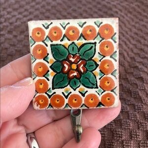Beautiful Glossy Hand Made 2”X2”Mexican Tile Hook (#15)